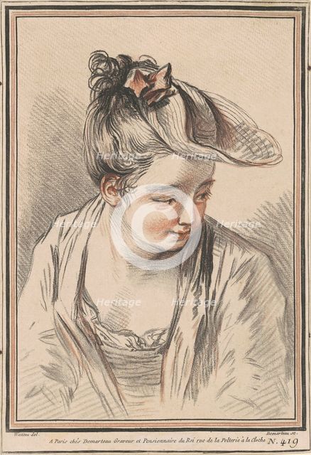 Head of a Young Woman Wearing a Hat, 1773. Creator: Gilles Demarteau.