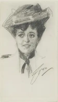 Head of a Young Woman Wearing a Hat, n.d. Creator: Anders Leonard Zorn