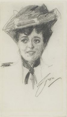 Head of a Young Woman Wearing a Hat, n.d. Creator: Anders Leonard Zorn