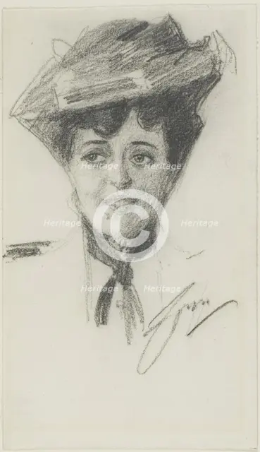 Head of a Young Woman Wearing a Hat, n.d. Creator: Anders Leonard Zorn.