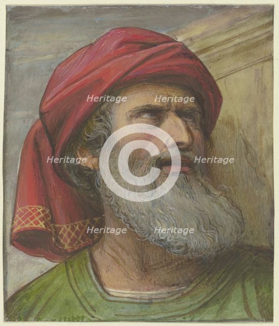 Head of an upward-looking man with a turban, c1830-1880. Creator: Eduard von Steinle.