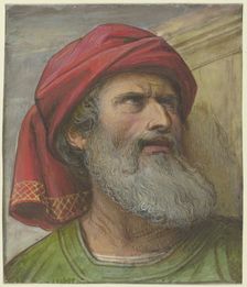 Head of an upward-looking man with a turban, c1830-1880. Creator: Eduard von Steinle
