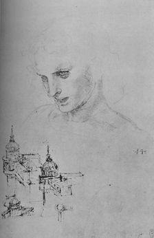 Head of an Apostle and Study of Architecture c1480 (1945). Artist: Leonardo da Vinci