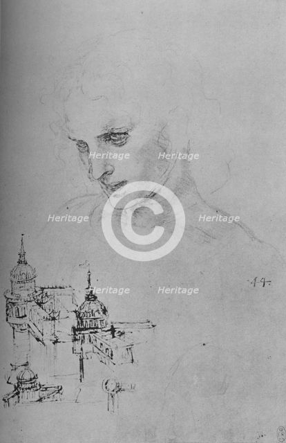 'Head of an Apostle and Study of Architecture', c1480 (1945). Artist: Leonardo da Vinci.