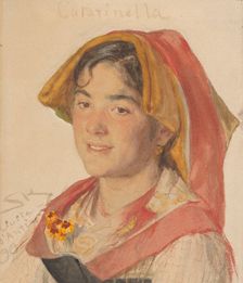 Head of an Girl from Civita d'Antino in Regional Dress ("Catarinella"), 1890. Creator: Peder Severin Krøyer