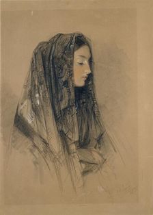 Head of an Italian Girl in a Mantilla, 1838. Artist: John Frederick Lewis