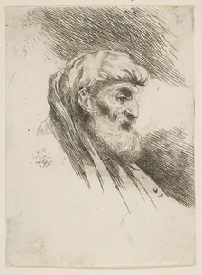 Head of an old bearded man facing right, from the series of Small Heads in Orien..., ca. 1645-1650. Creator: Giovanni Benedetto Castiglione