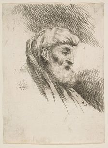 Head of an old bearded man facing right, from the series of Small Heads in Orien..., ca. 1645-1650. Creator: Giovanni Benedetto Castiglione