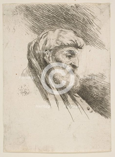 Head of an old bearded man facing right, from the series of 'Small Heads in Orien..., ca. 1645-1650. Creator: Giovanni Benedetto Castiglione.