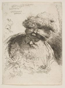 Head of an old bearded man with a turban, from the series of Small Heads in Orie..., ca. 1645-1650. Creator: Giovanni Benedetto Castiglione