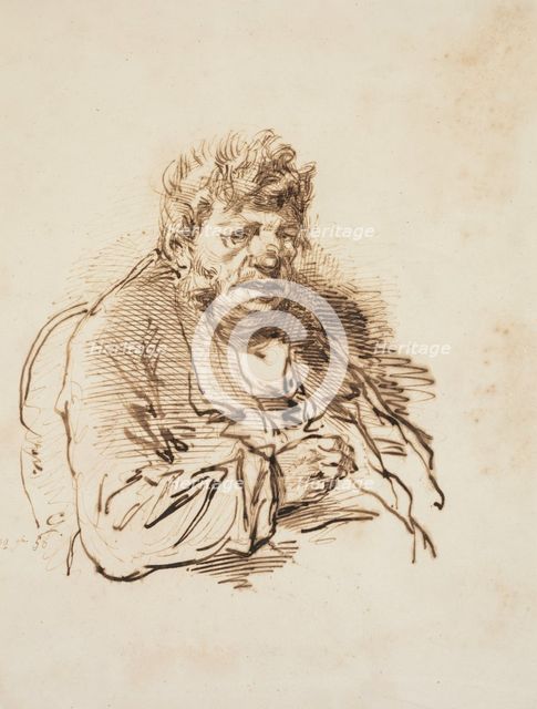 Head of an Old Man, 1858. Creator: Paul Gavarni (French, 1804-1866).