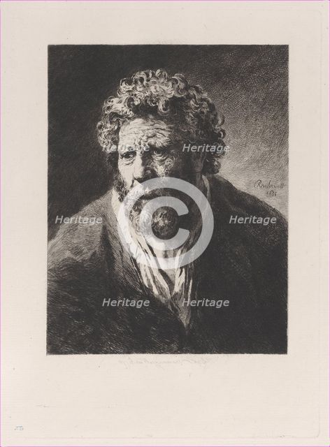 Head of an Old Man, after Rembrandt, 1877. Creator: Jules-Ferdinand Jacquemart.