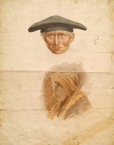 Head of an Old Man and Head of a Woman, c1840-1867. Creator: John Phillip
