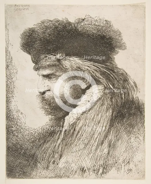 Head of an old man facing left, from the series of 'Large Oriental Heads', ca. 1645-50. Creator: Giovanni Benedetto Castiglione.
