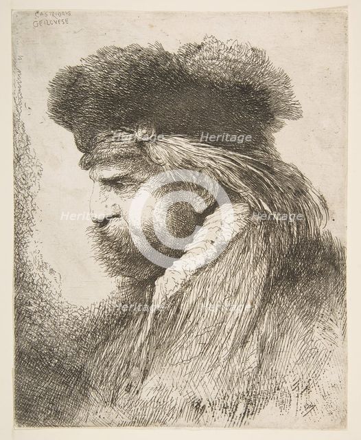 Head of an old man facing left, from the series of 'Large Oriental Heads', ca. 1645-50. Creator: Giovanni Benedetto Castiglione.