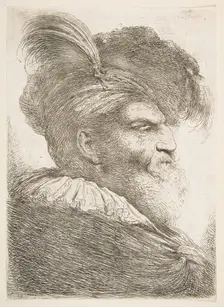 Head of an old man facing right, from the series of Large Oriental Heads ca. 1645-1650. Creator: Giovanni Benedetto Castiglione