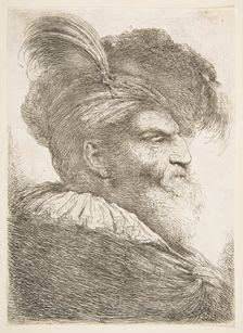 Head of an old man facing right, from the series of Large Oriental Heads ca. 1645-1650. Creator: Giovanni Benedetto Castiglione