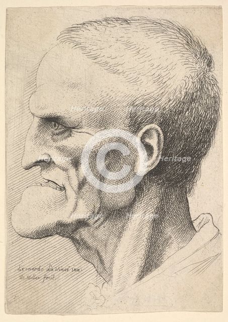 Head of an old man with a pronounced chin, short cropped hair and gaping mouth showing ..., 1625-77. Creator: Wenceslaus Hollar.