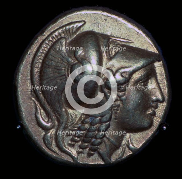 Head of Athena on a gold stater of Alexander the Great, 4th century BC Artist: Unknown