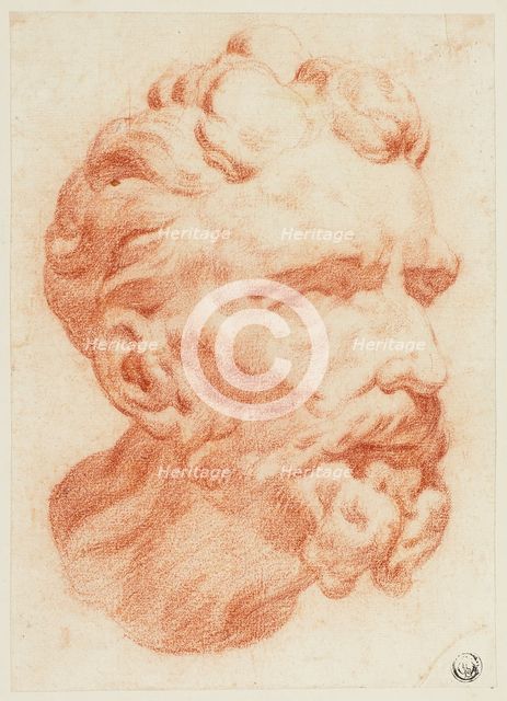 Head of Bearded Man in Three-Quarter Profile to Right, 1666-1712.  Creator: Pietro Dandini.