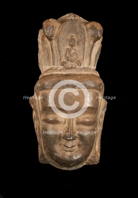Head of Bodhisattva in high relief, with high headdress..., Period of Division, 386-535. Creator: Unknown.