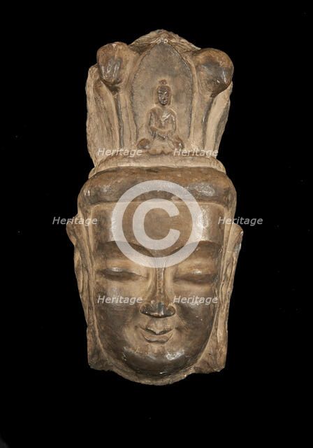 Head of Bodhisattva in high relief, with high headdress..., Period of Division, 386-535. Creator: Unknown.