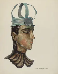 Head of Carved Figure with Tin Crown, 1935/1942. Creator: Majel G. Claflin