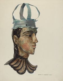 Head of Carved Figure with Tin Crown, 1935/1942. Creator: Majel G. Claflin