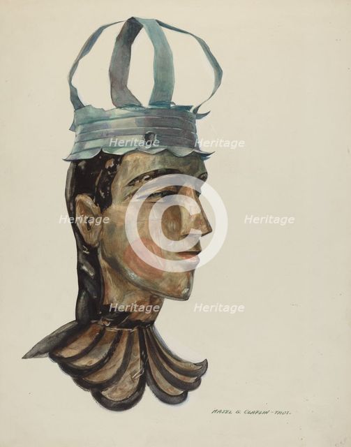Head of Carved Figure with Tin Crown, 1935/1942. Creator: Majel G. Claflin.