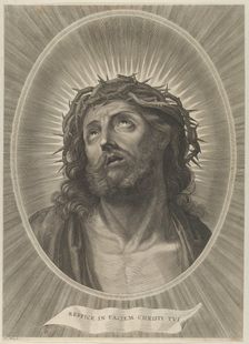 Head of Christ looking up with crown of thorns, in an oval frame, after Reni, ca. 1..., ca. 1653-67. Creator: Adrian van Melar