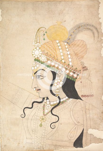 Head of Krishna: cartoon for a mural of the Raslila , ca. 1800. Creator: Sahib Ram.
