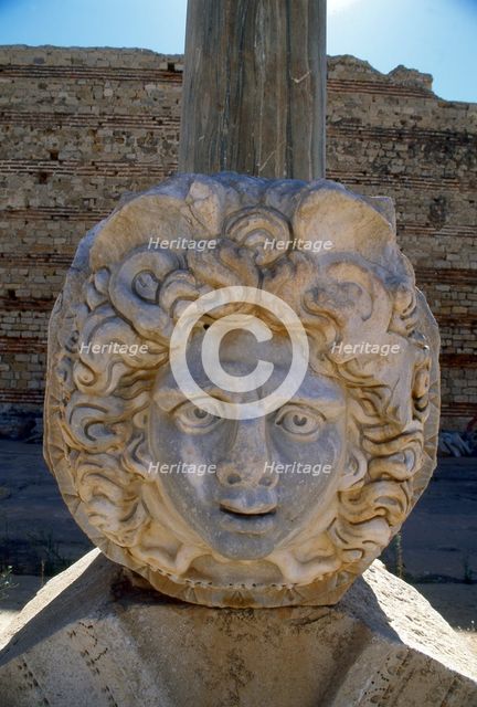 Head of Medusa, Ancient Roman city of Leptis Magna, Libya. Creator: Vivienne Sharp.
