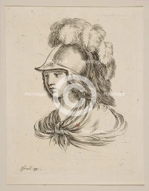 Head of Minerva, from 'Various heads and figures' (Diverses tétes et figures), 1650. Creator: Stefano della Bella.