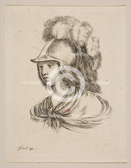 Head of Minerva, from 'Various heads and figures' (Diverses tétes et figures), 1650. Creator: Stefano della Bella.