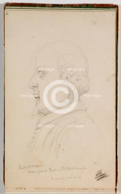 Head of Shakespeare, Drawn from the Bust in Stratford Church, Warwickshire, England, 1841. Creator: Thomas Cole.
