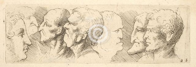 Head studies, 1625-77. Creators: Wenceslaus Hollar, Leonardo da Vinci.