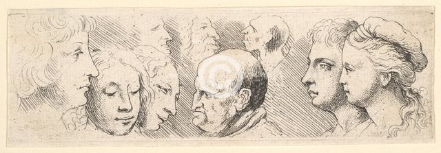 Head studies, 1644-52. Creator: Wenceslaus Hollar.