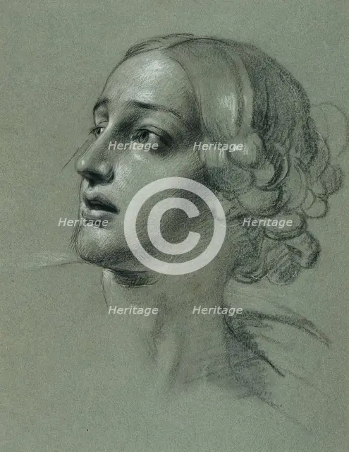 Head study for "Arindal and Daura", around 1820/1855. Creator: Johann Peter Krafft.