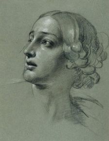 Head study for "Arindal and Daura", around 1820/1855. Creator: Johann Peter Krafft