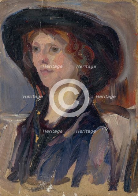 Head Study of a Girl in a Hat, early 20th century. Creator: Ludovit Pitthordt.
