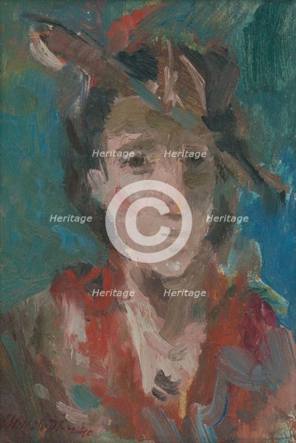 Head study of a woman in a hat, 1940. Creator: Bedrich Hoffstädter.