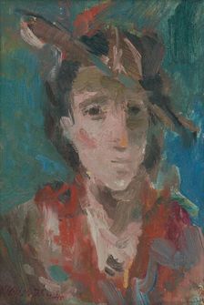 Head study of a woman in a hat, 1940. Creator: Bedrich Hoffstädter