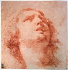 Head study of a woman looking up 17th century. Artist: Pietro da Cortona