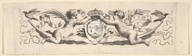 Headband: Two Infants with the Arms of France and Navarre. Creator: Claude Mellan.
