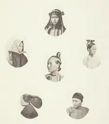 Headdress of Cantonese Girl; Winter Headdress; Coiffure of Swatow Woman; Coiffure of..., c. 1868. Creator: John Thomson