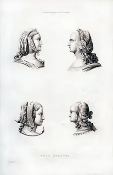 Headdresses, early 16th century, (1843).Artist: Henry Shaw