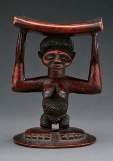 Headrest with female figure, late 19th century. Creator: Unknown