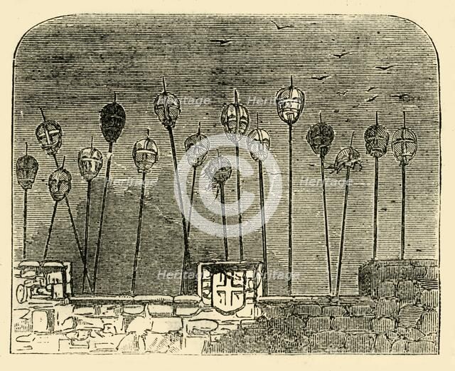 'Heads on Old London Bridge', (c1872). Creator: Unknown.