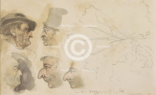 Heads of men with hooked noses, 1868. Creator: Johannes Tavenraat.