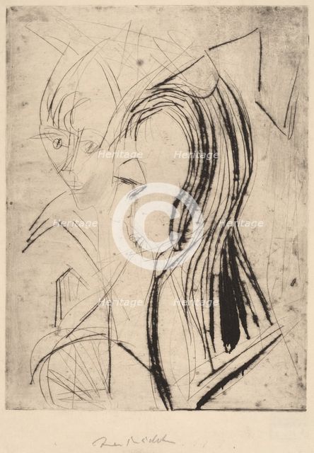 Heads of Two Girls, 1919. Creator: Ernst Kirchner.